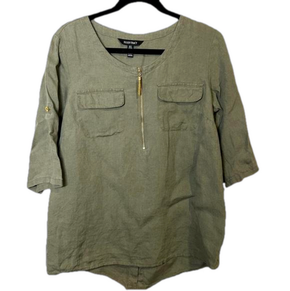 ELLEN TRACY Size M Linen Blouse - Picture 2 of 6